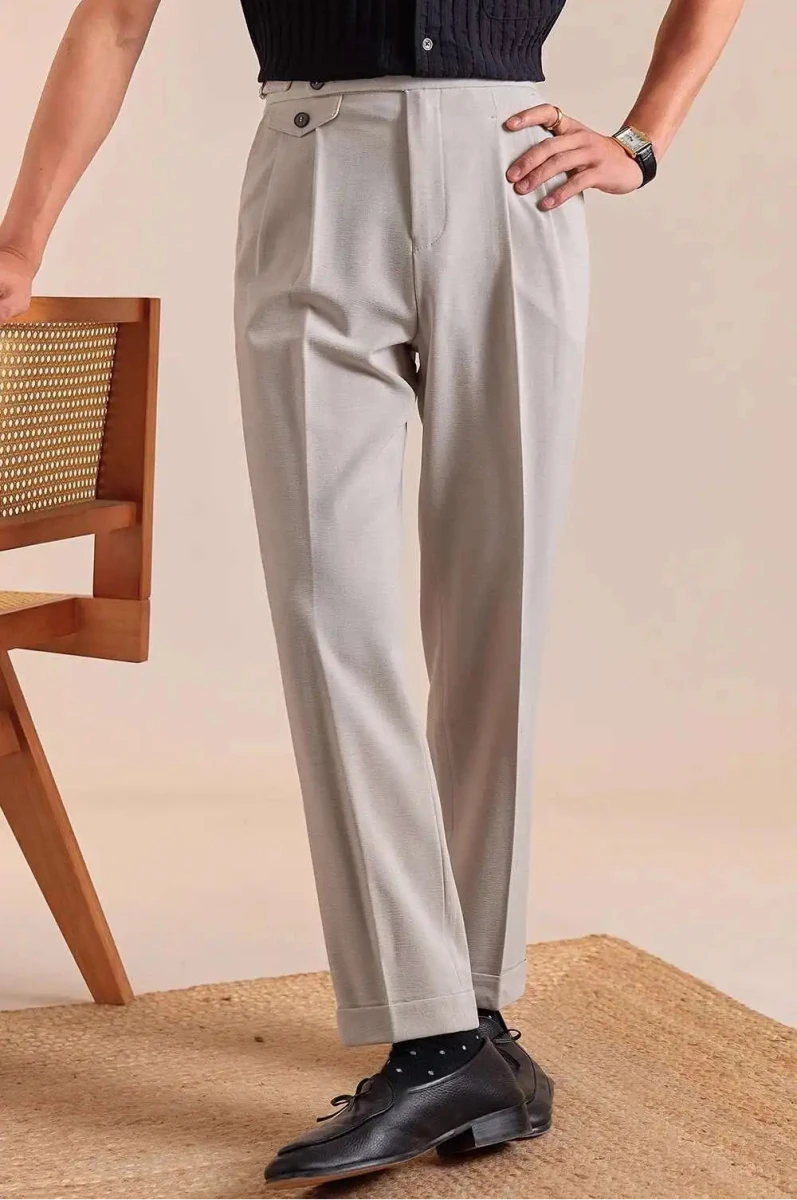 Pantalón Double pleated wool straight