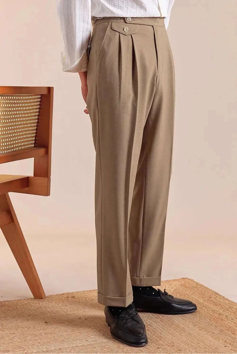 Pantalón Double pleated wool straight