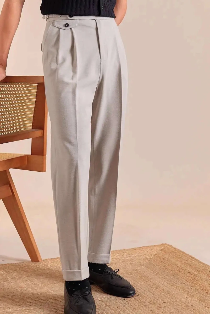 Pantalón Double pleated wool straight