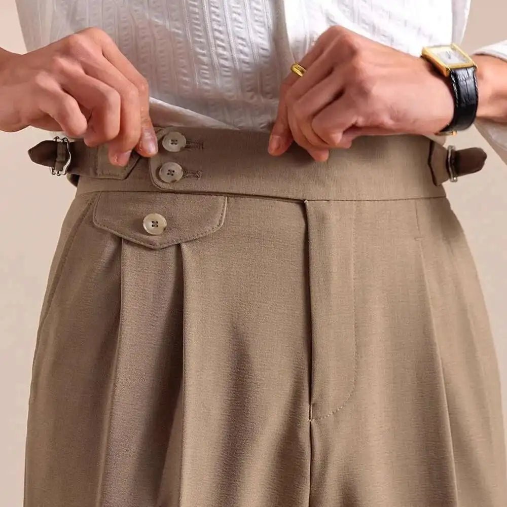 Pantalón Double pleated wool straight