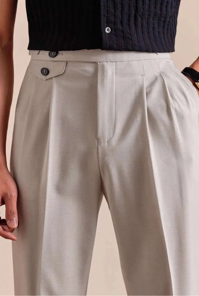 Pantalón Double pleated wool straight