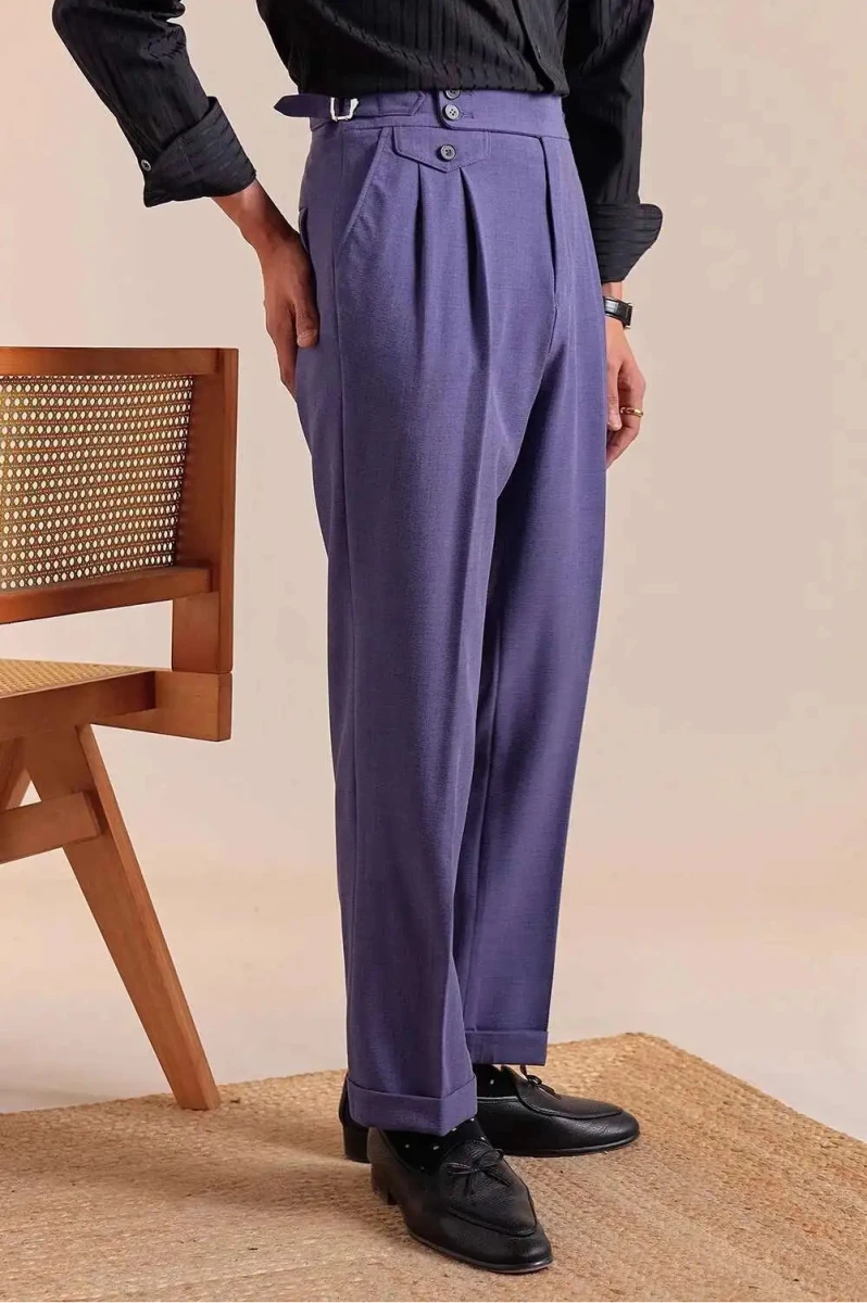Pantalón Double pleated wool straight