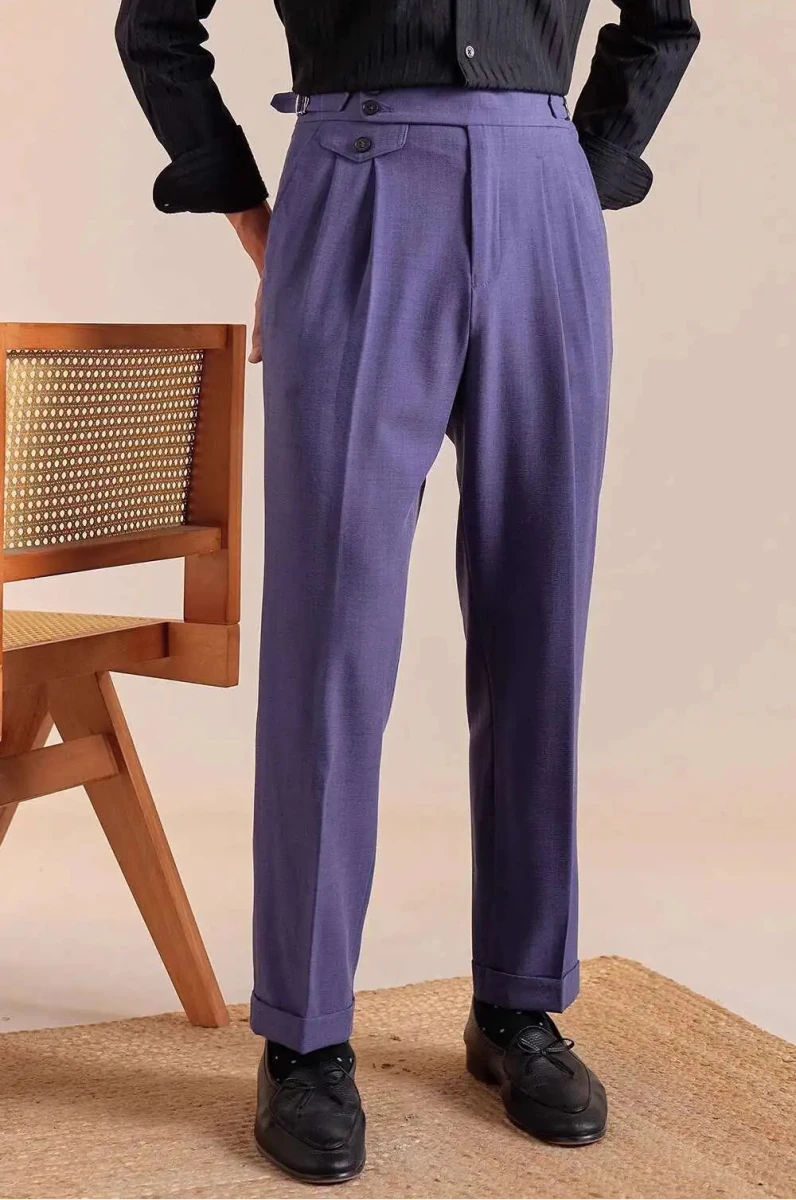 Pantalón Double pleated wool straight
