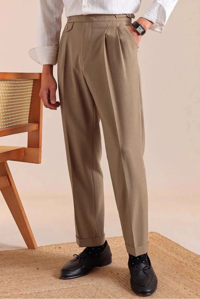 Pantalón Double pleated wool straight