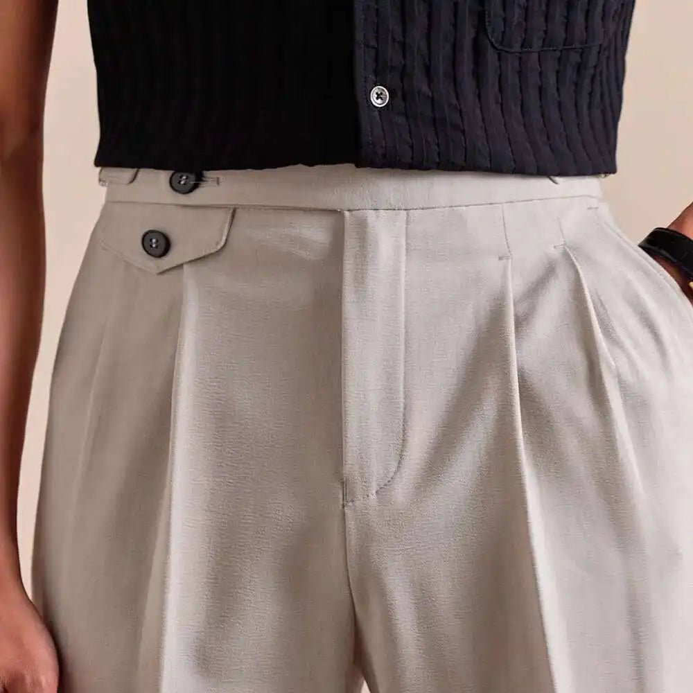Pantalón Double pleated wool straight