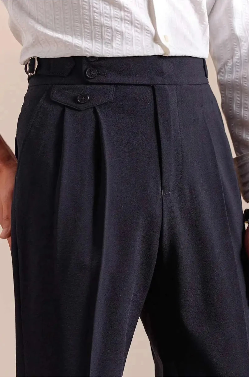 Pantalón Double pleated wool straight