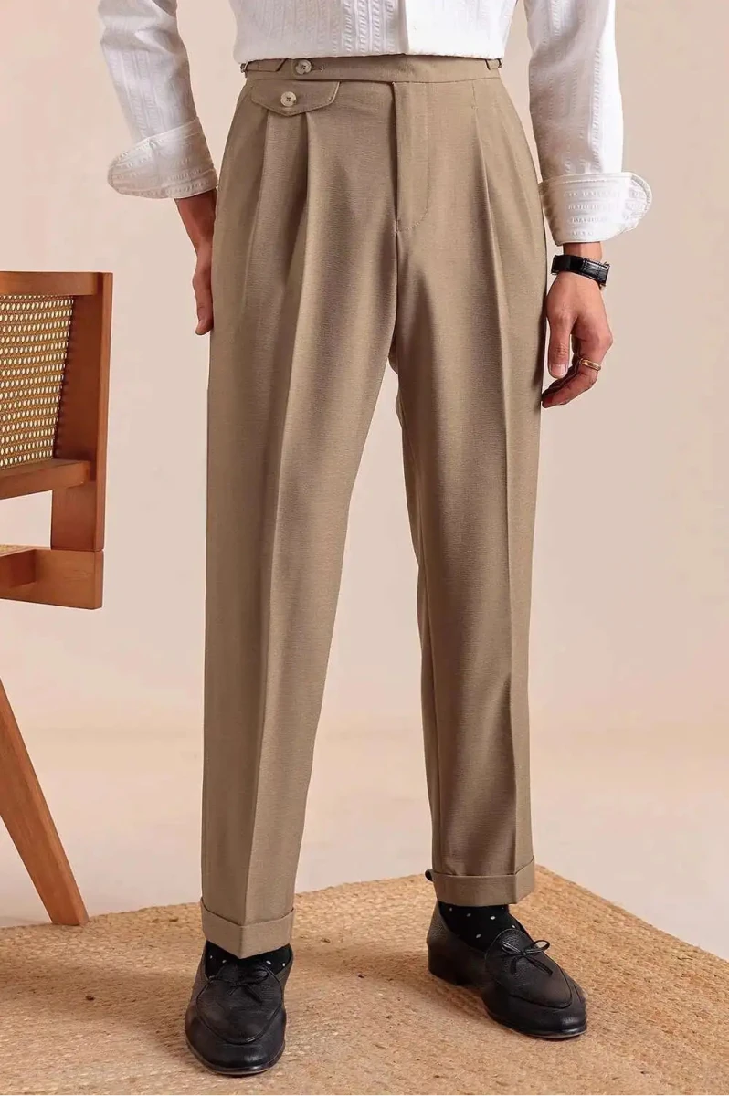Pantalón Double pleated wool straight