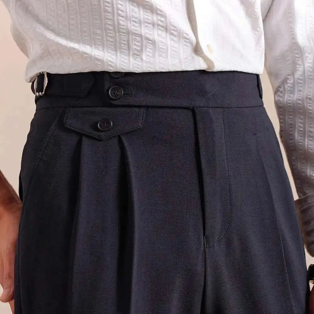 Pantalón Double pleated wool straight