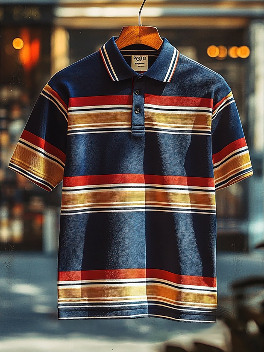 Camisa polo ejecutivo casual rayas estampado Button de manga corta para hombre