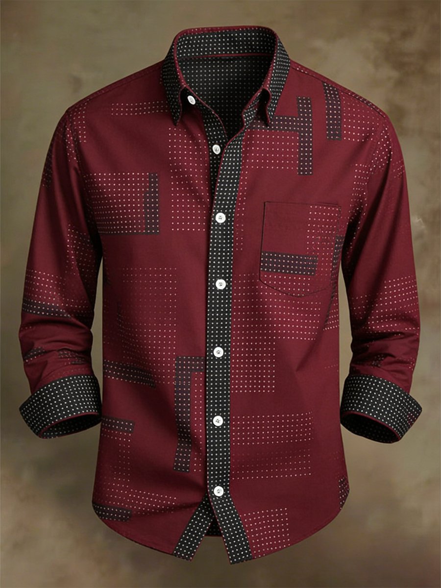 Camisa retro ejecutivo Bag House Geometric de manga larga para hombre