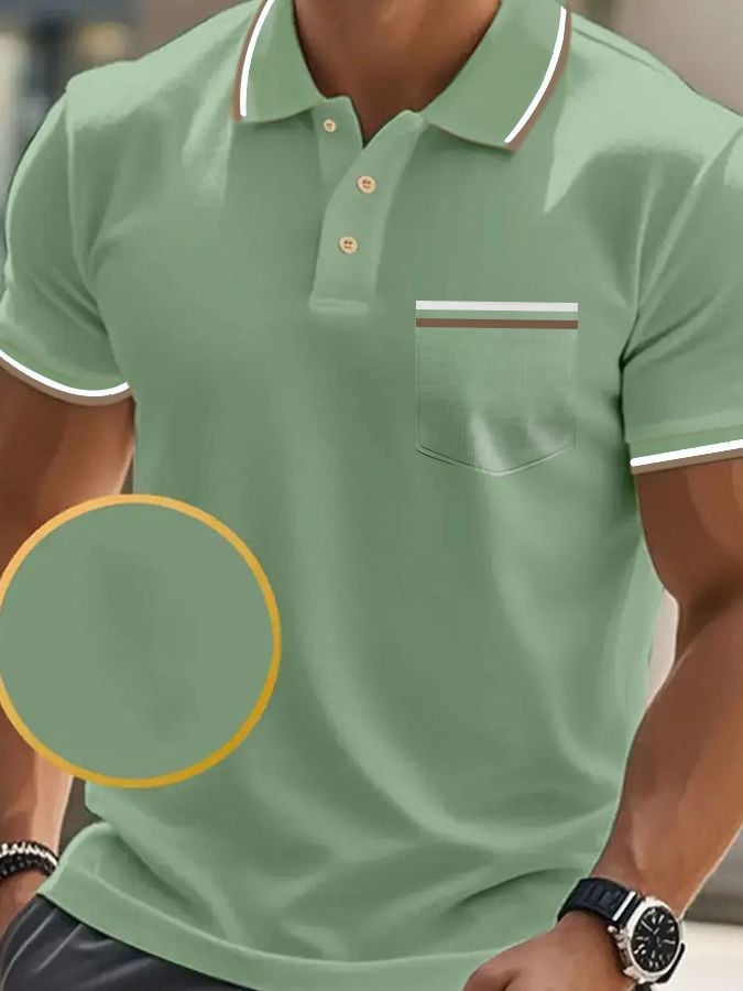 Camisa polo clásico casual de manga corta with bolsillo para hombre