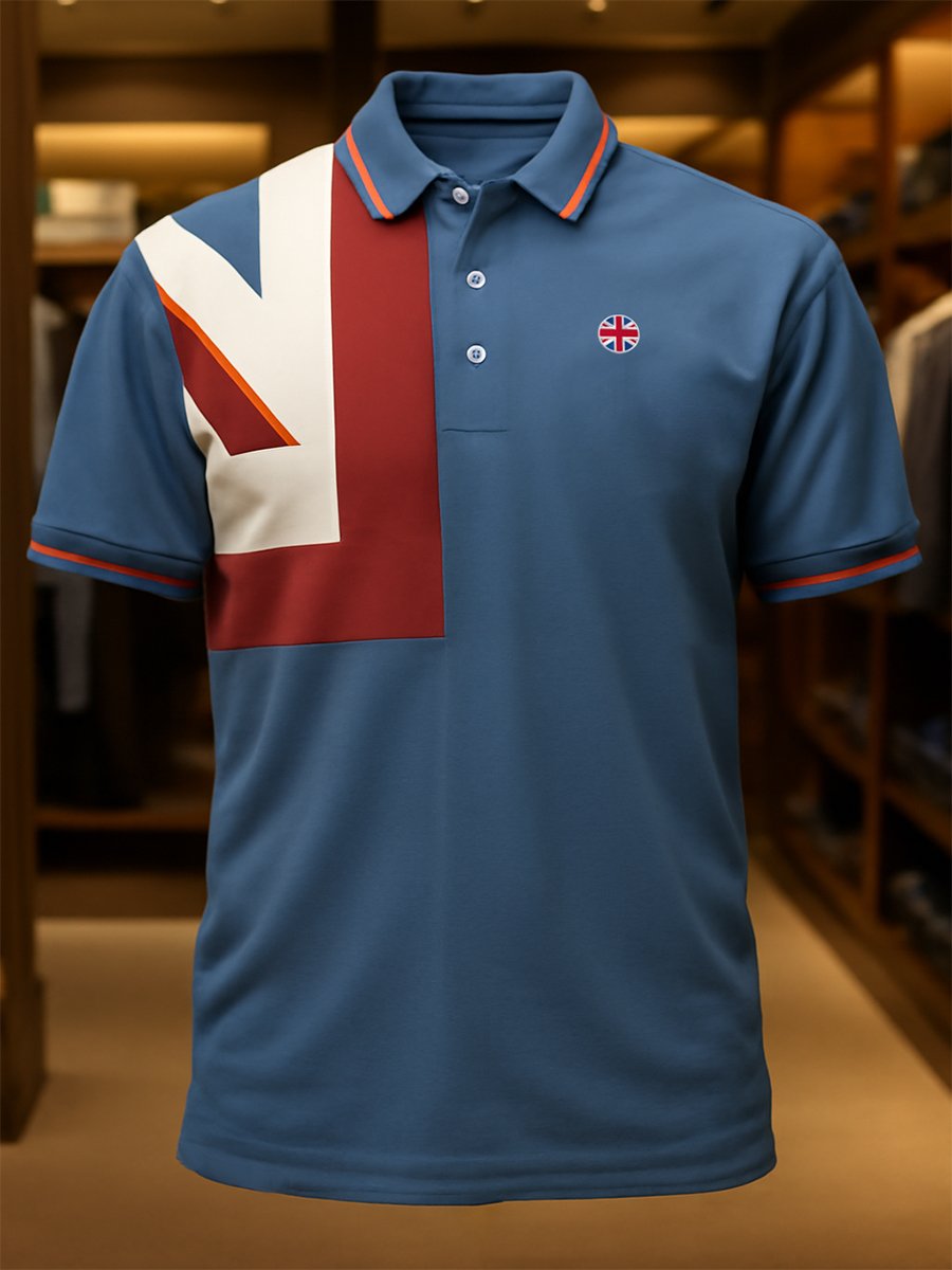Camisa polo ejecutivo casual Union Jack Button de manga corta para hombre