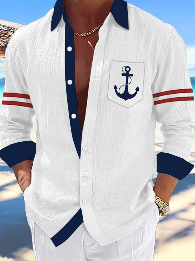Hawaiian Anchor estampado casual Resorcamiseta para hombre