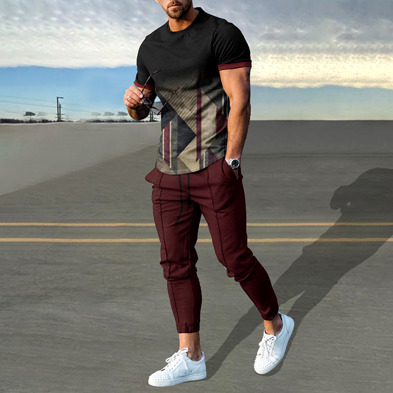 Camiseta Trendy Gradient Geometry estampado And pantalón Co-Ord