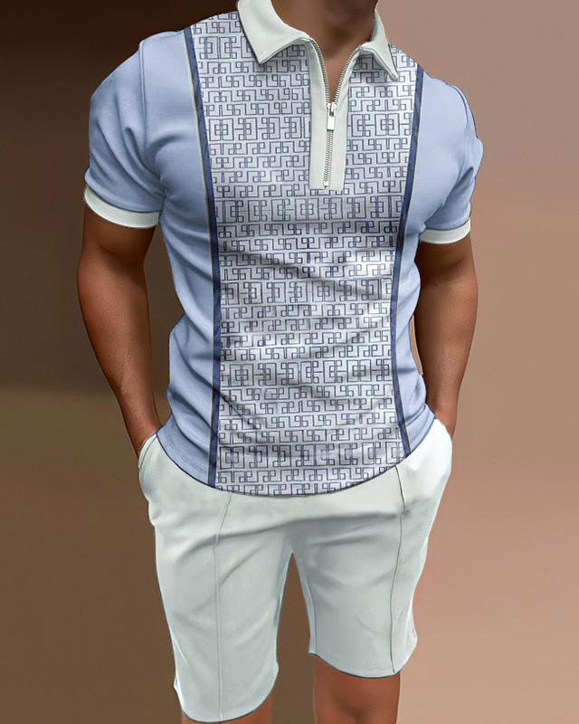Conjunto de dos piezas camisa polos casual Colorblock para hombre