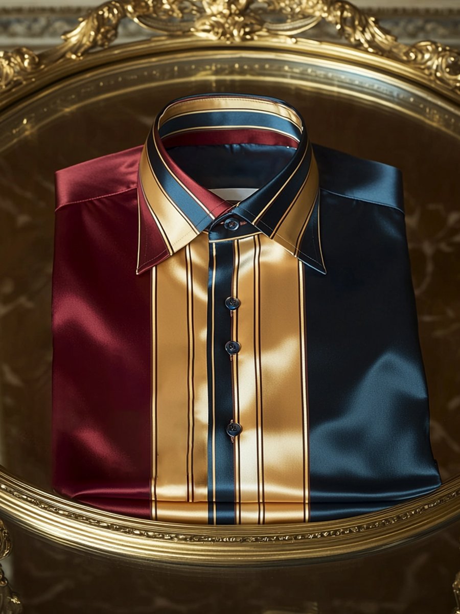 Camisa satén de lujo ejecutivo Charlie Sheen a rayas de manga larga para hombre