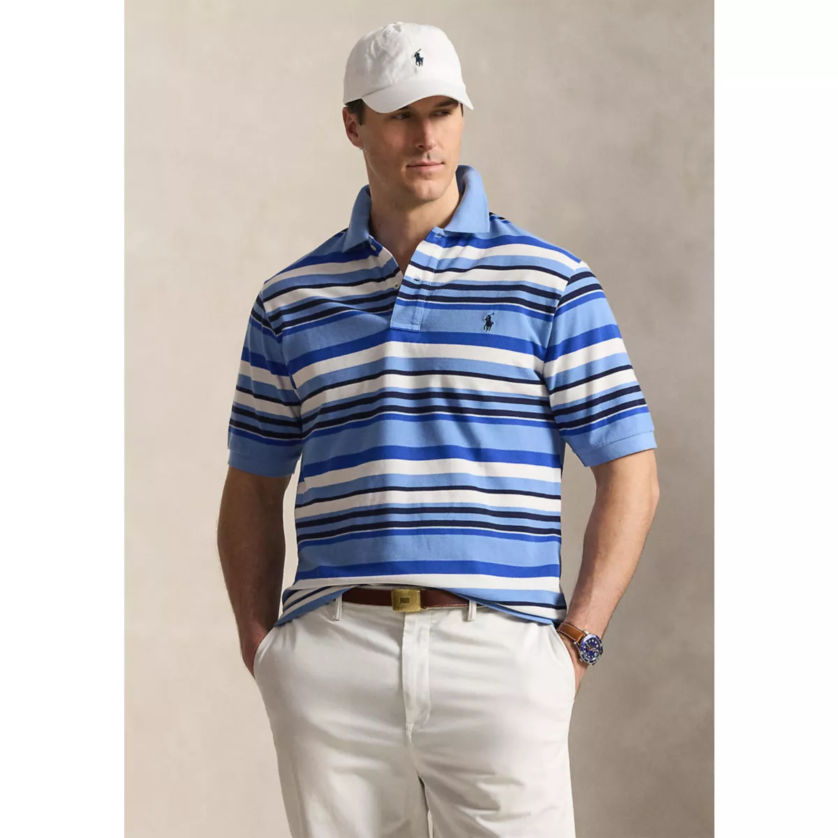 Big & Tall Striped Mesh Polo Shirt - 1