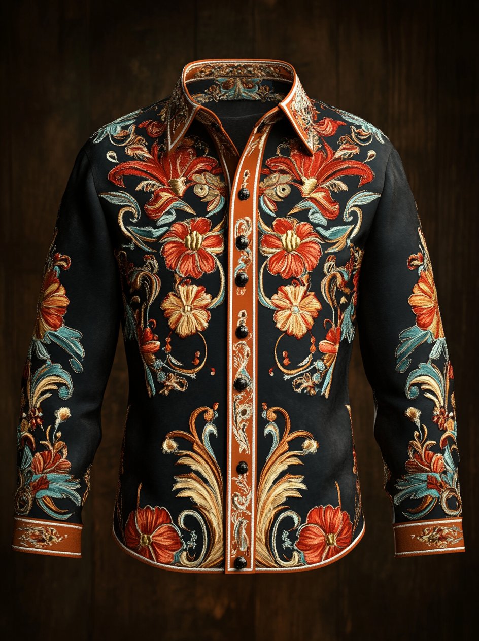 Camisa Western vintage Indian Totem estampado de manga larga para hombre
