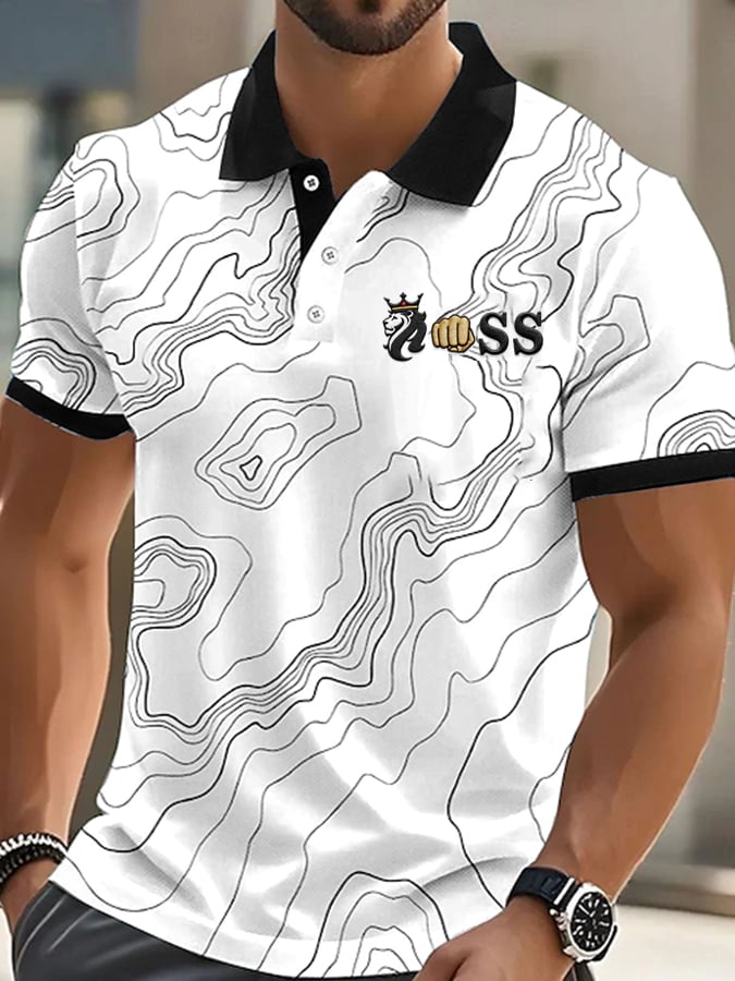 Casual ejecutivo Simple Contrast Color Line Polo para hombre