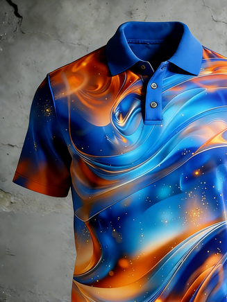 Moisture Wicking 3D degradado Color Abstract rayas de manga corta Golf Polo