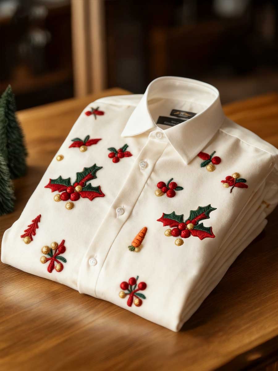 Camisa Christmas estampado de manga larga para hombre