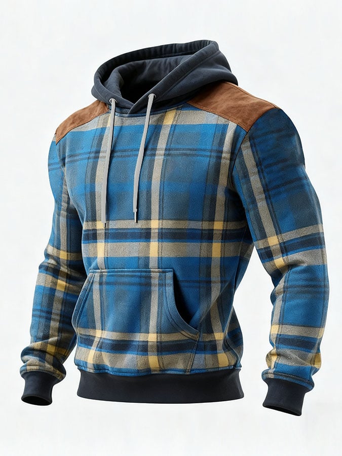 Sudadera casual retro a cuadros estampado de manga larga Hooded para hombre