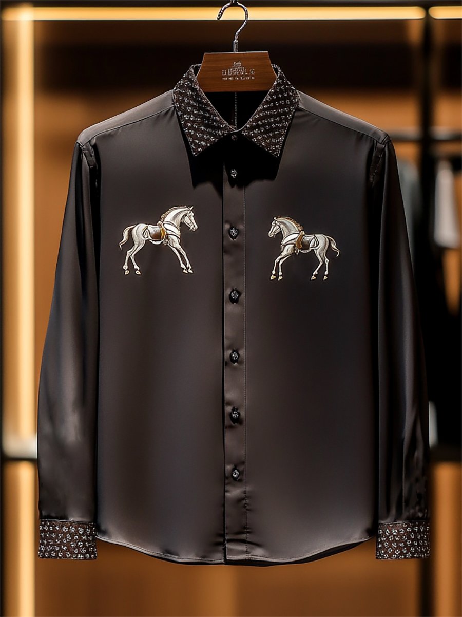 Camisa satén Luxe de manga larga con botones para hombre