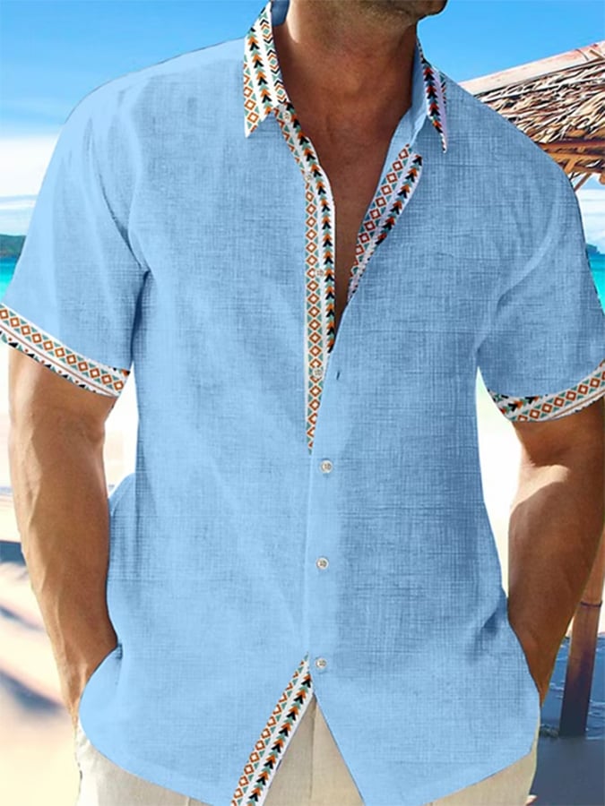 Camisa floral Tribal Colorblock estampado Collar elegante