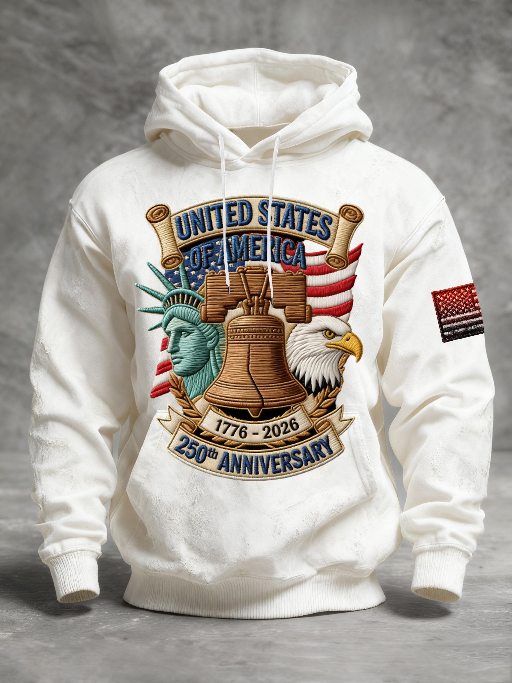Sudadera vintage American Flag estampado Hooded para hombre