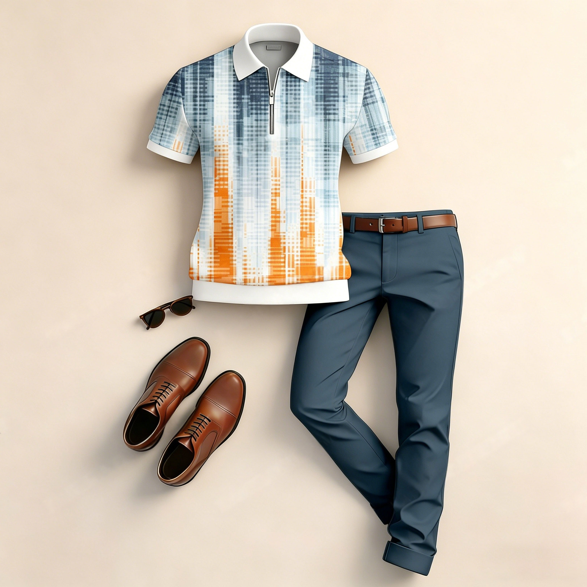 Camisa polo casual Gradient-estampado de manga corta And pantalón Set para hombre
