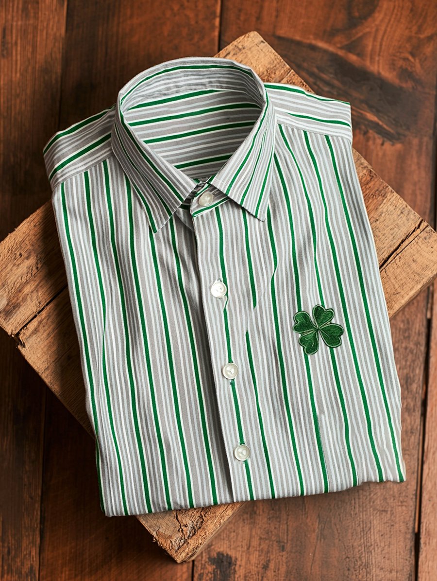 Camisa casual St. Patrick a rayas de manga larga para hombre