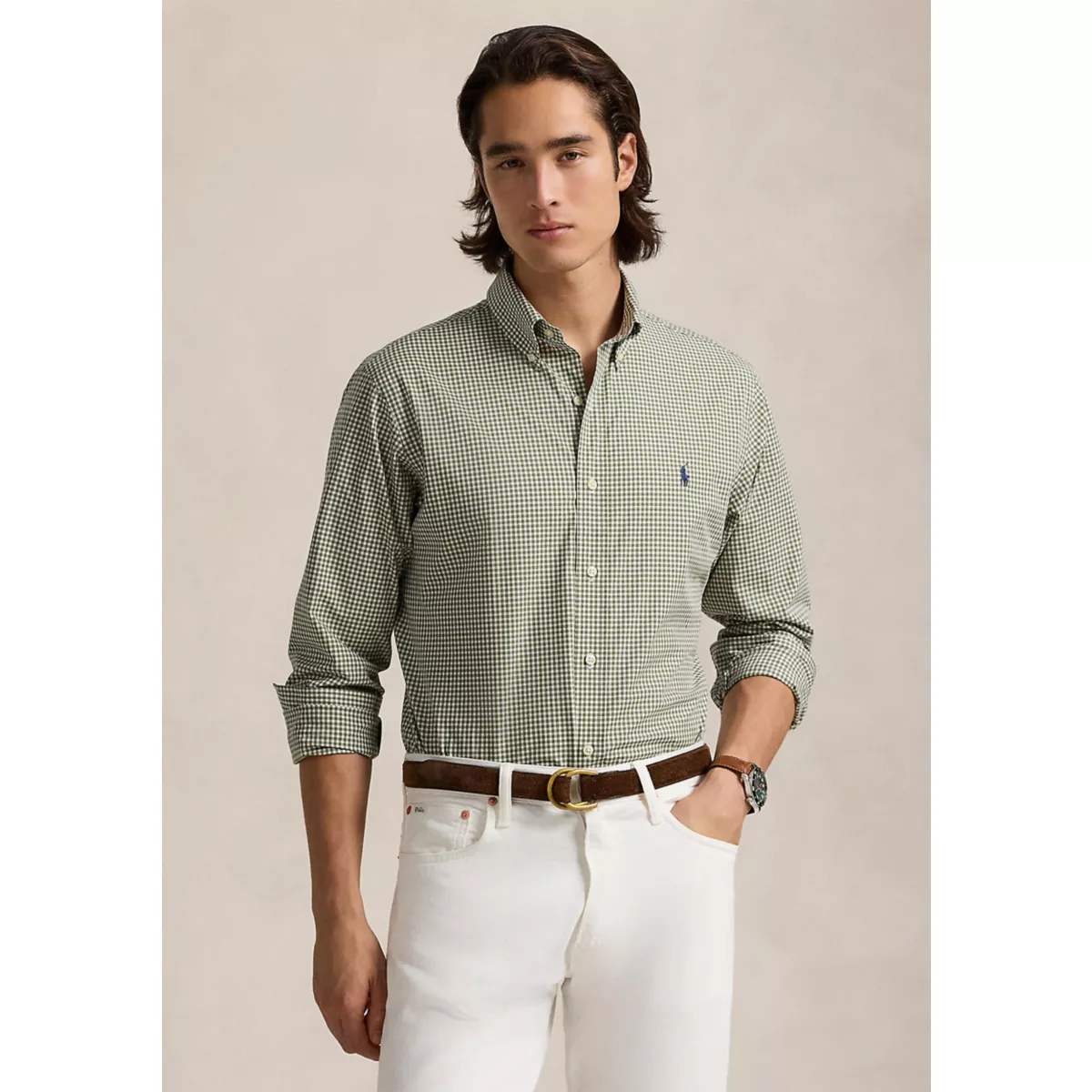 Classic Fit Gingham Stretch Poplin Shirt - 1