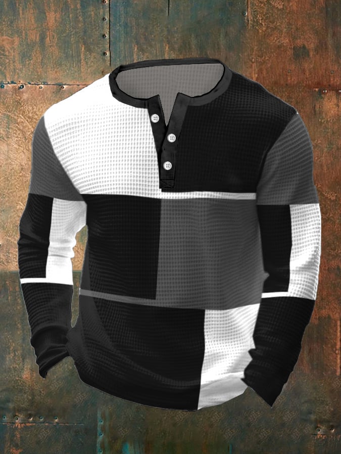 Casual Contrast Waffle Henley para hombre