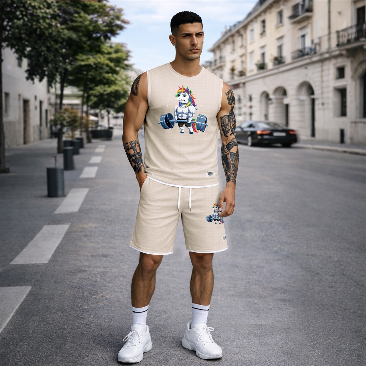 Shorts Graphic Tank Top and Set, 2 Piece Summer Outfit for Men, casual Sleeveless Top with Elastic Waist shorts, Regular Fit Streetwear Set, suave Lightweight Everyday Matching Clothes para hombre