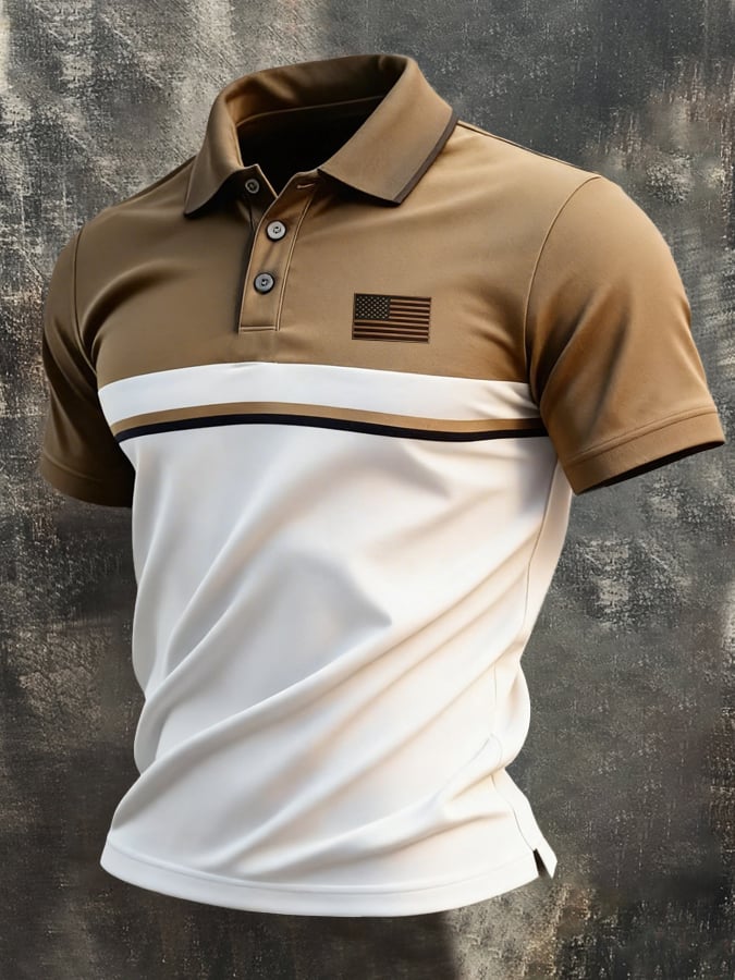 Camisa polo retro Patriotic Color-Block de manga corta para hombre