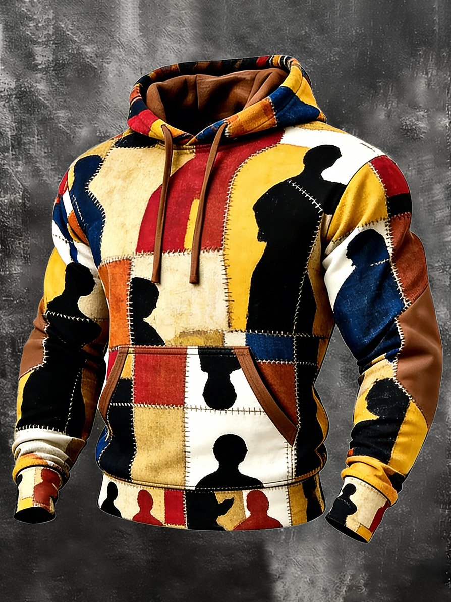 Sudadera casual geométrico Patchpara trabajo Art con gorrasucha para hombre