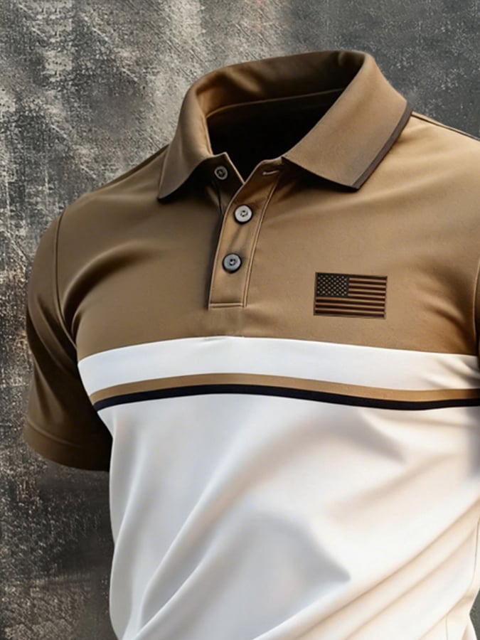 Camisa polo retro Patriotic Color-Block de manga corta para hombre