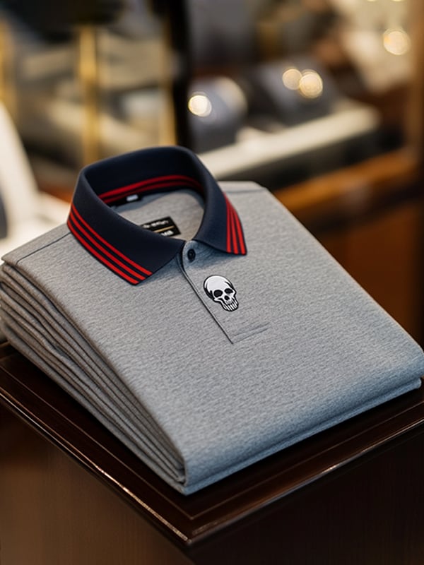 Camisa polo ejecutivo casual Skull estampado con botones para hombre