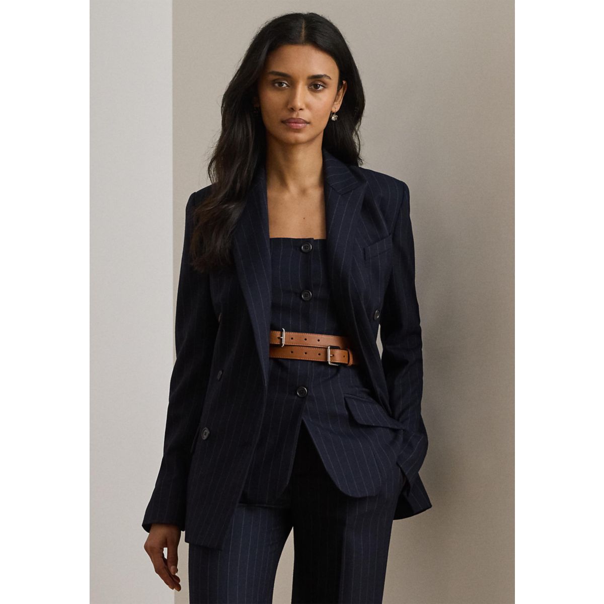 Double-Breasted Pinstripe Twill Blazer - 1