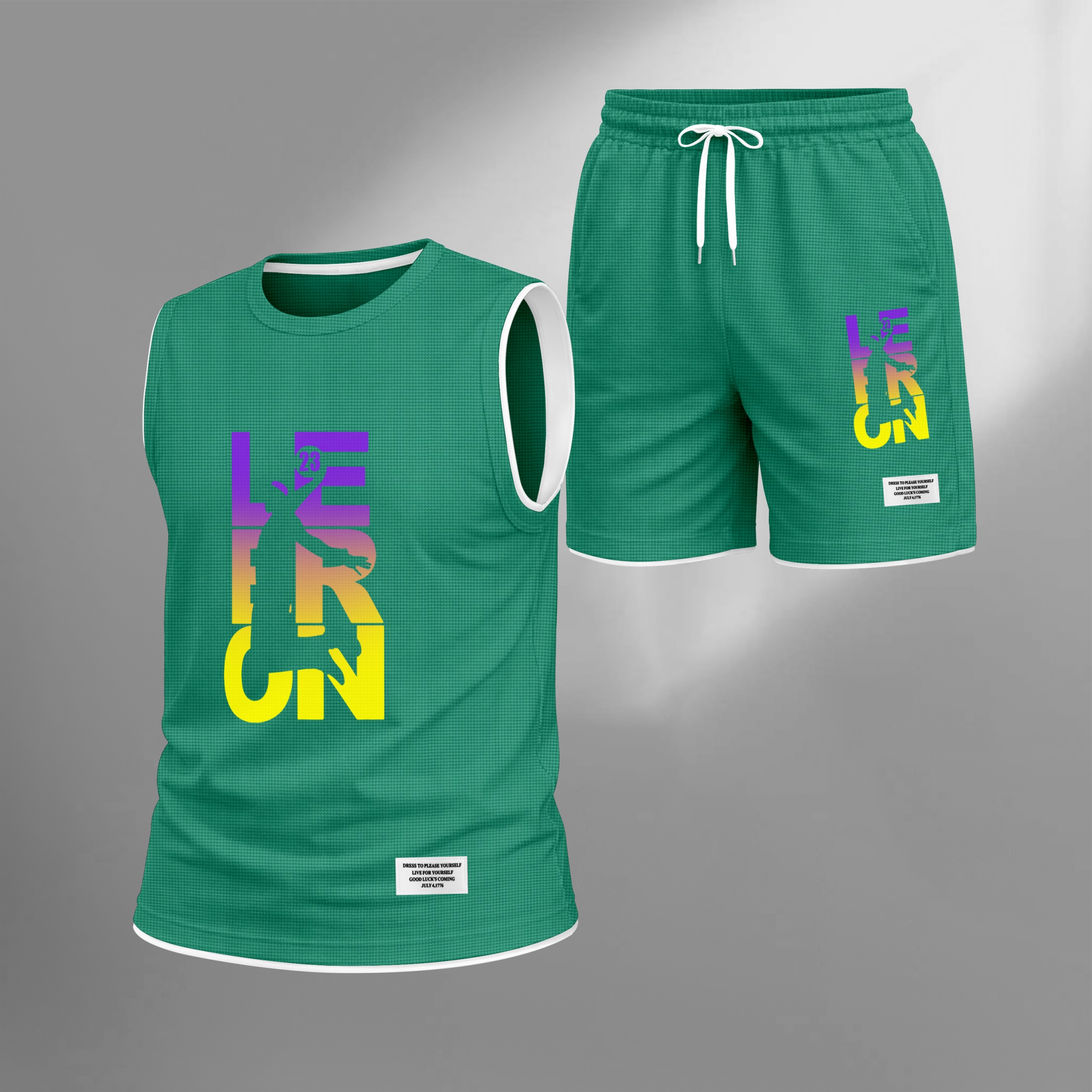 Shorts Basketball Gradient Letter Graphic estampado Summer Set Sleeveless Tank Top & Matching Outfit, Lightweight casual Streetwear Athletic Set for Everyday & Holiday para hombre