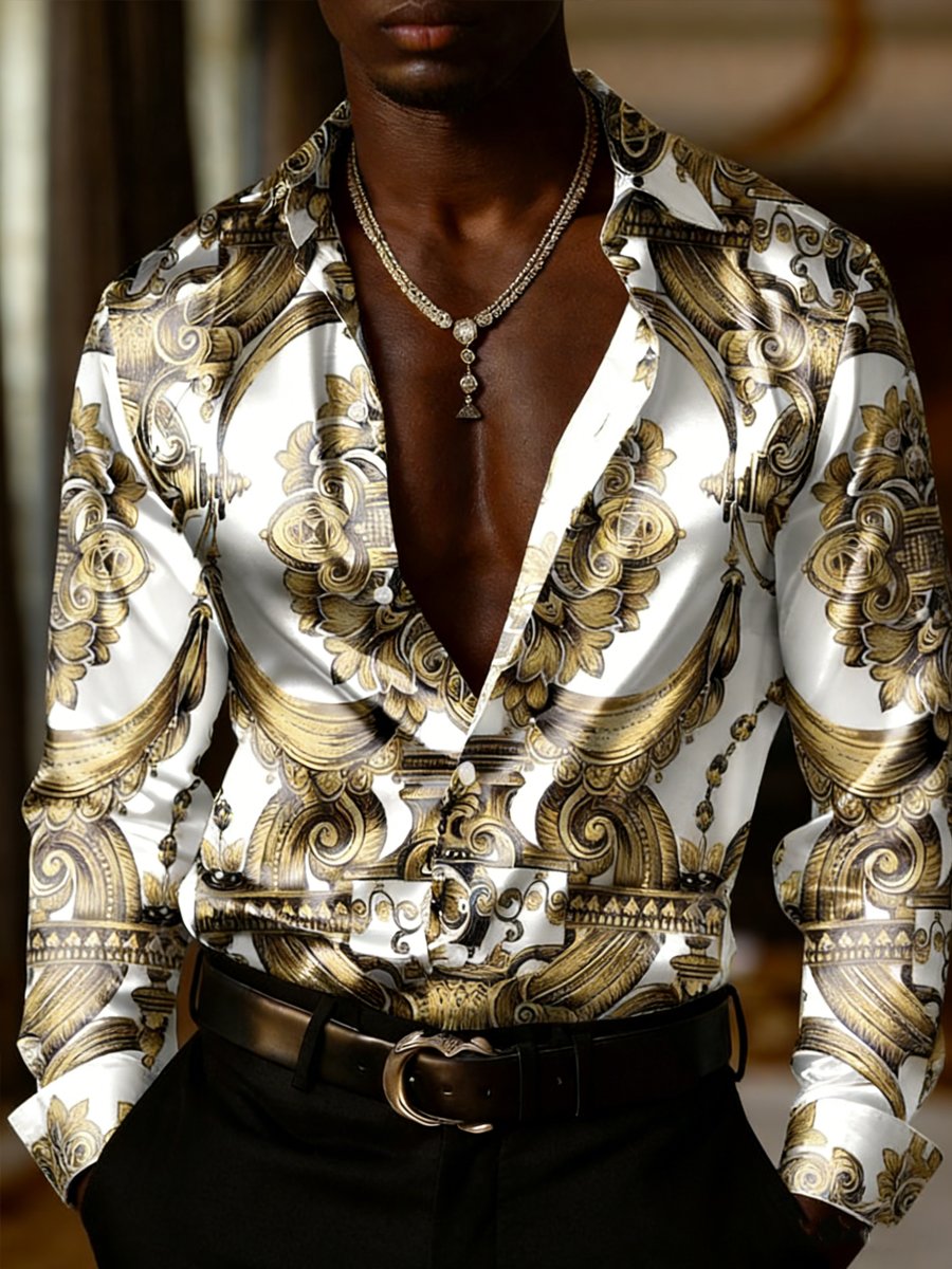 Camisa de lujo ejecutivo estampado de manga larga para hombre