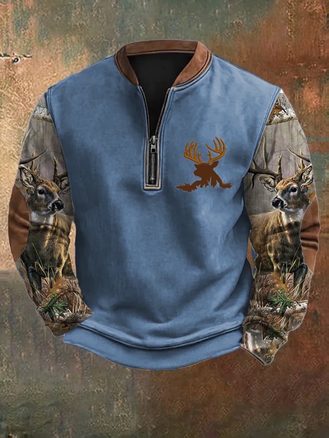 Sudadera vintage Art Forest Elk con cierre para hombre