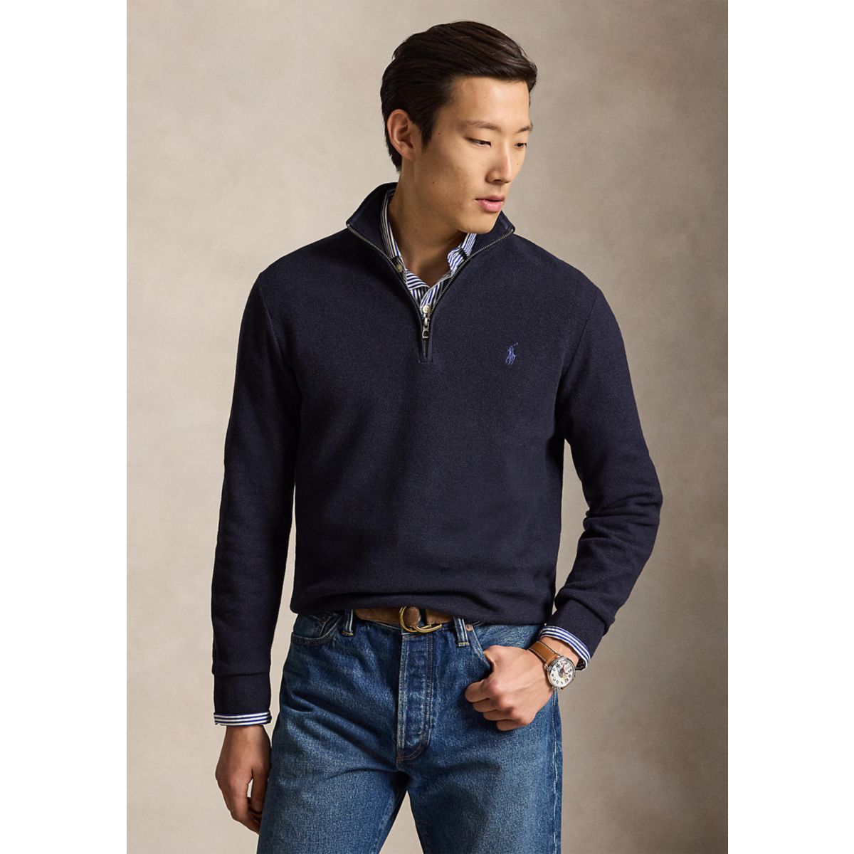 Mesh-Knit Cotton Quarter-Zip Sweater - 3