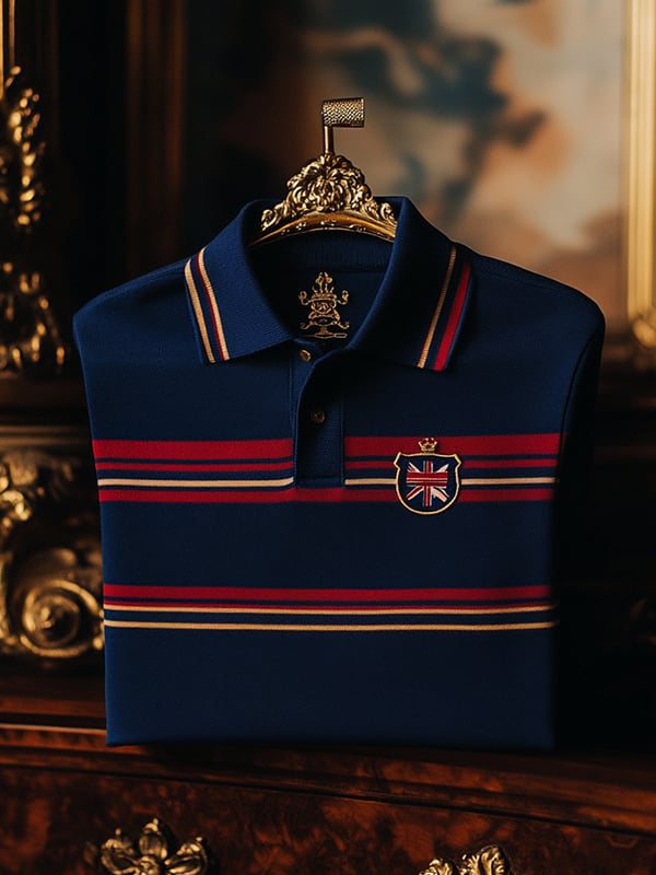 Camisa polo ejecutivo rayas Logo con botones de manga corta para hombre