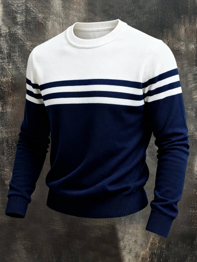 Camiseta elegantee color-block tejidoted de manga larga para hombre