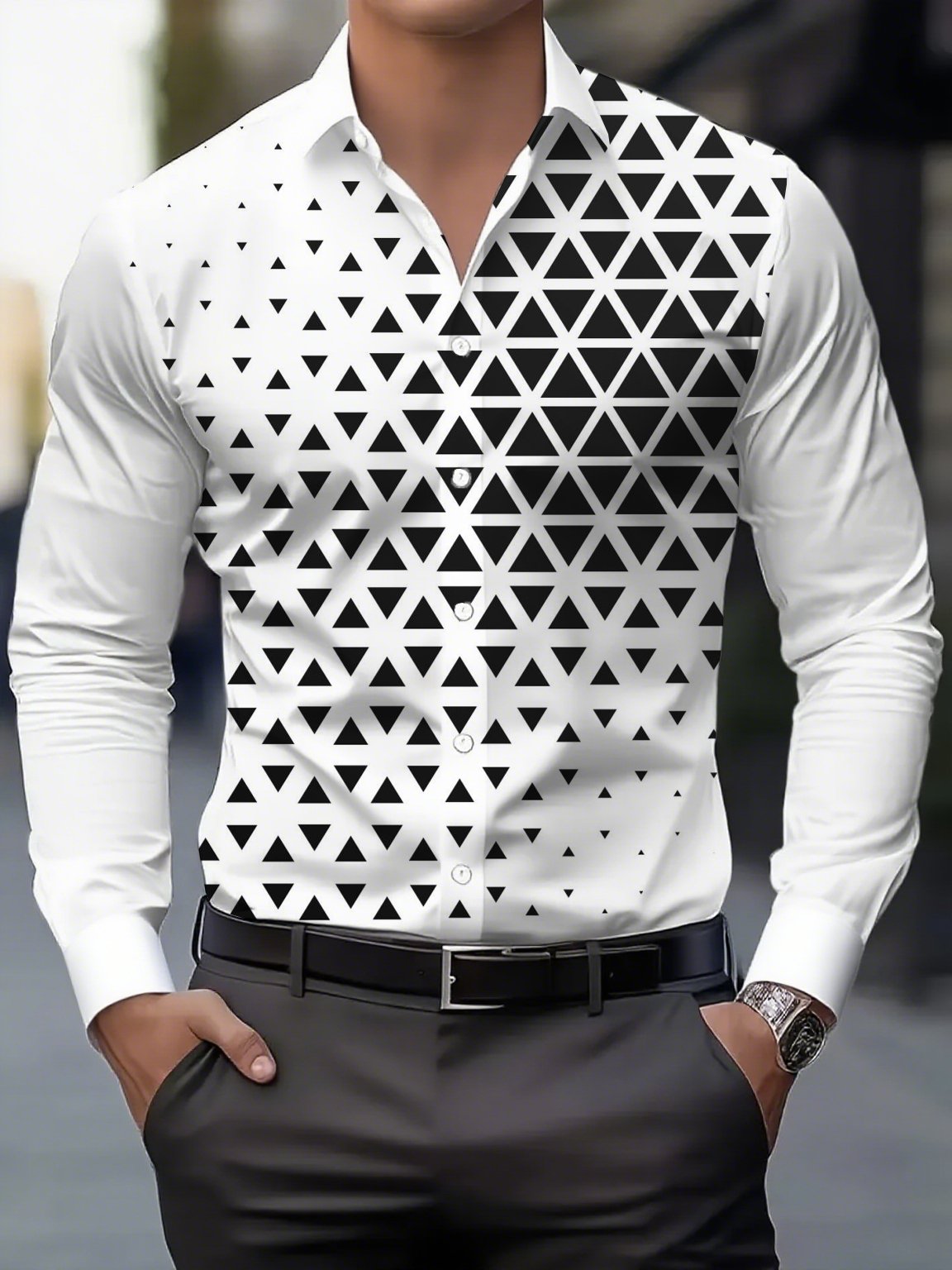 Camisa Street Style ejecutivo casual estampado de manga larga para hombre