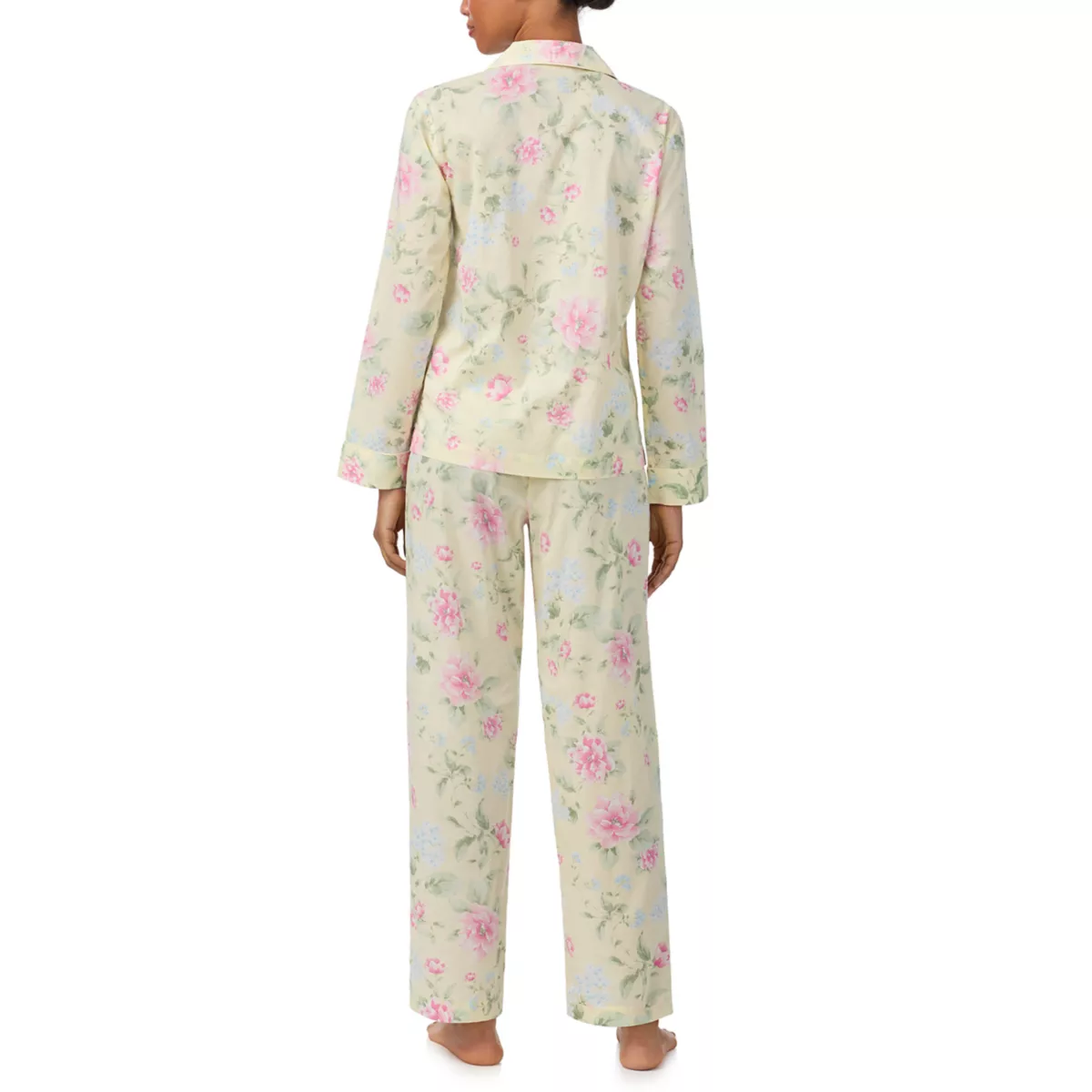 Long Sleeve Notch Collar Long Pant Pajama Set - 2