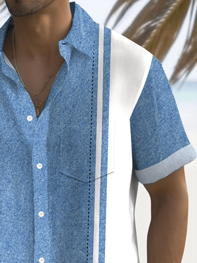 Camisa retro Textured Contrast estampado casual (With Pockets) para hombre