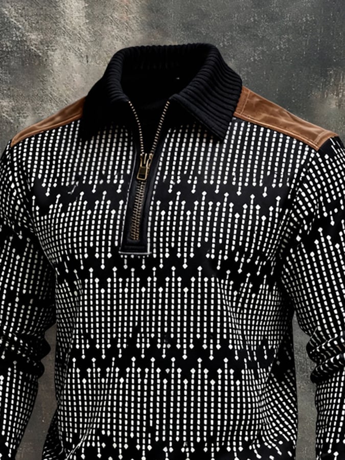 Sudadera retro en bloques de color estampado Color-Blocked con cierre para hombre