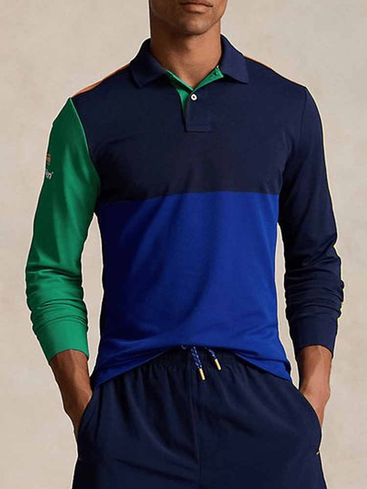 Camisa polo ejecutivo casual a rayas de manga larga para hombre